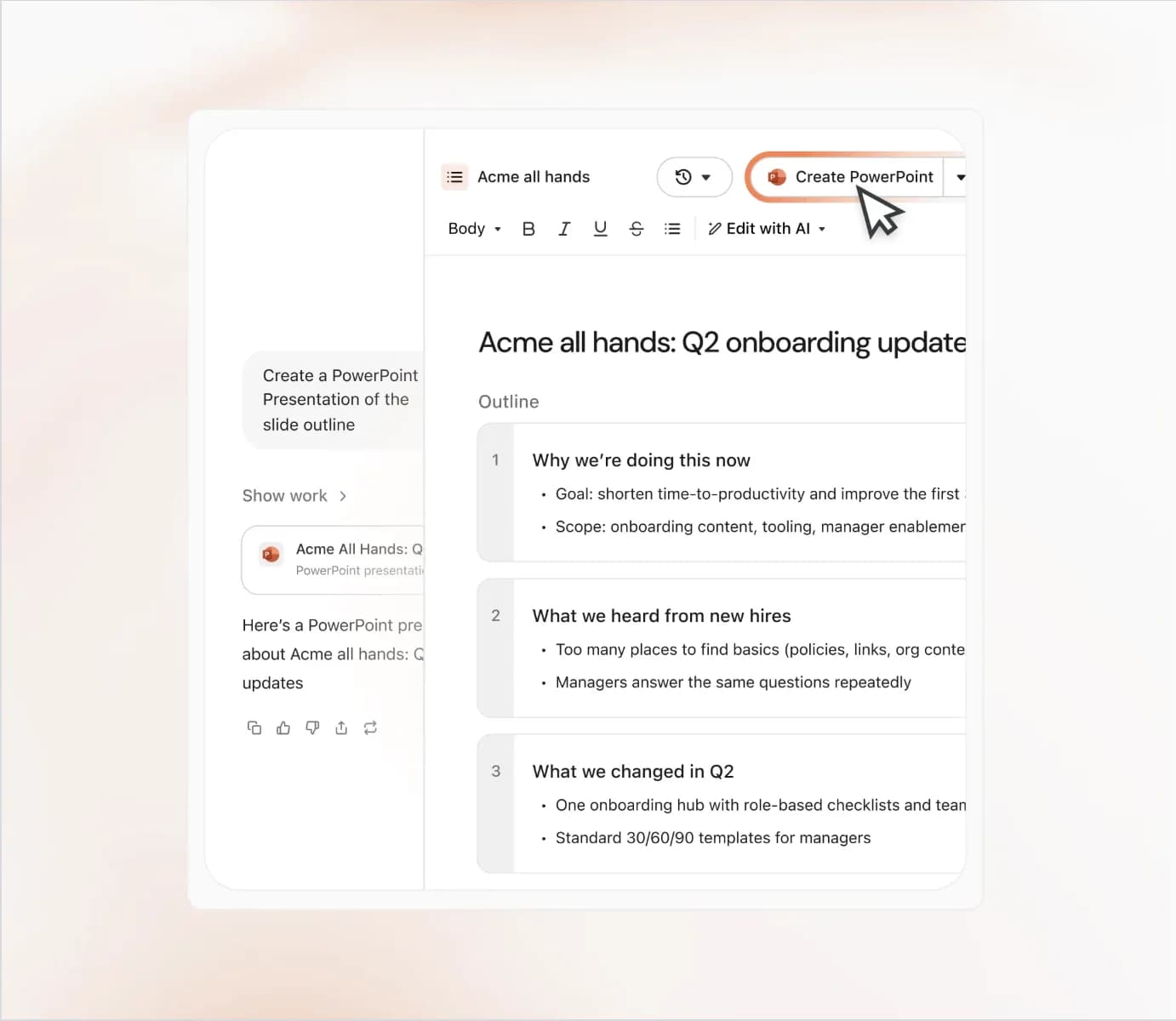 A PowerPoint presentation being created from source material