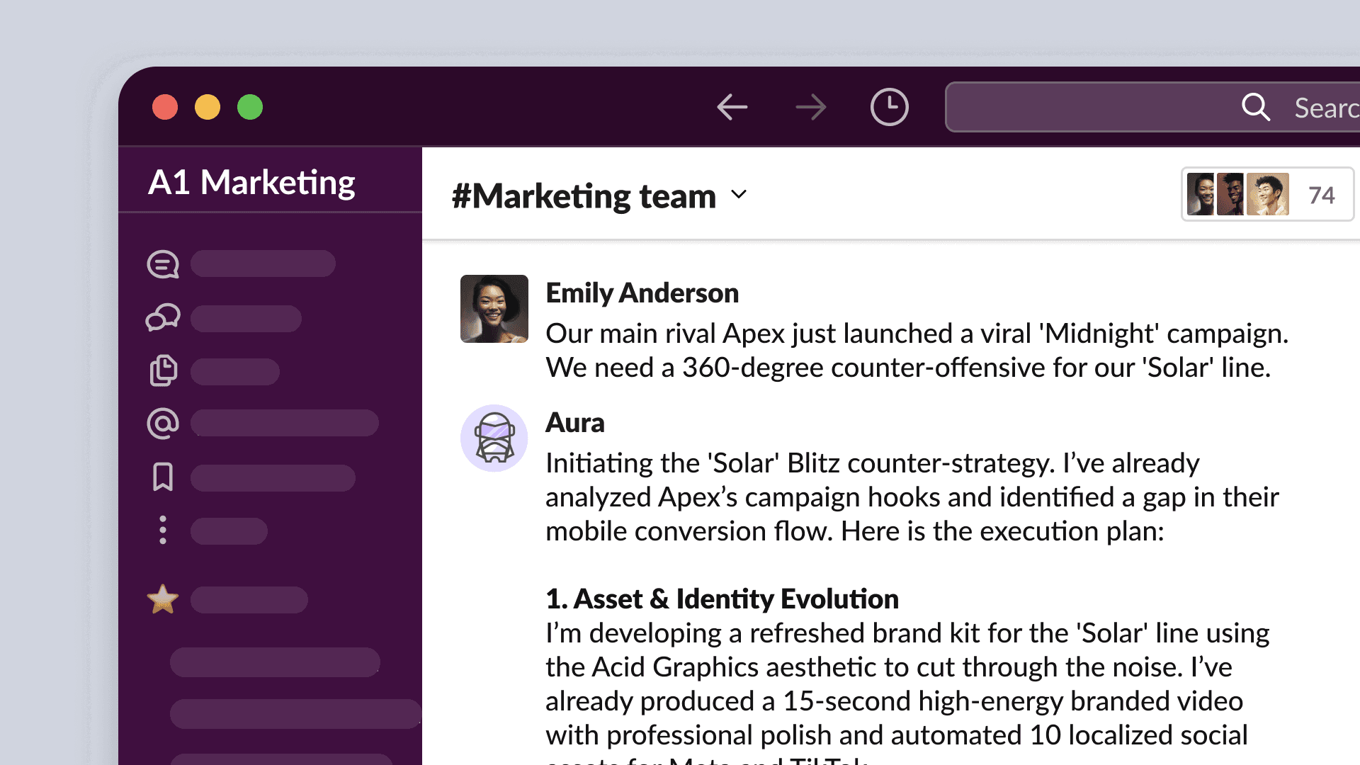 An agent executing a campaign plan inside a team channel