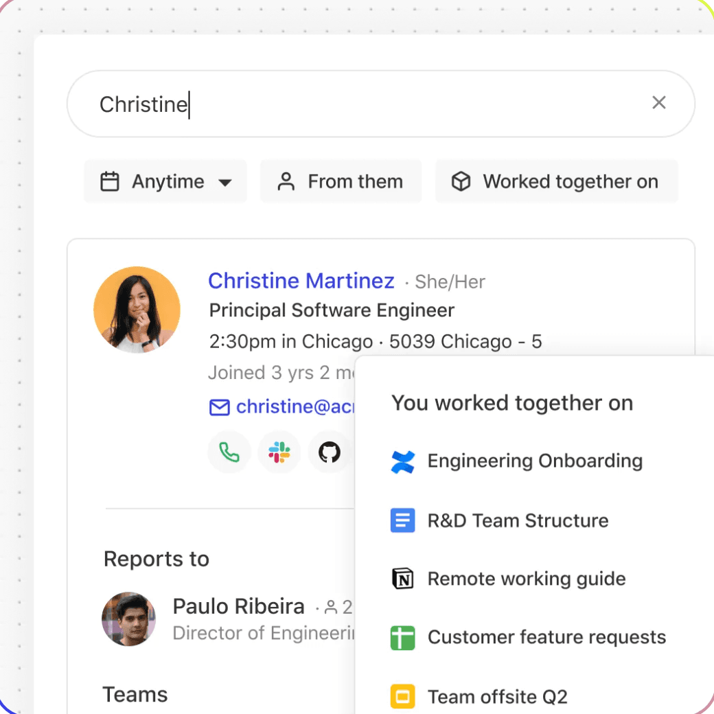 Fig showing an employee profile and shared collaboration context