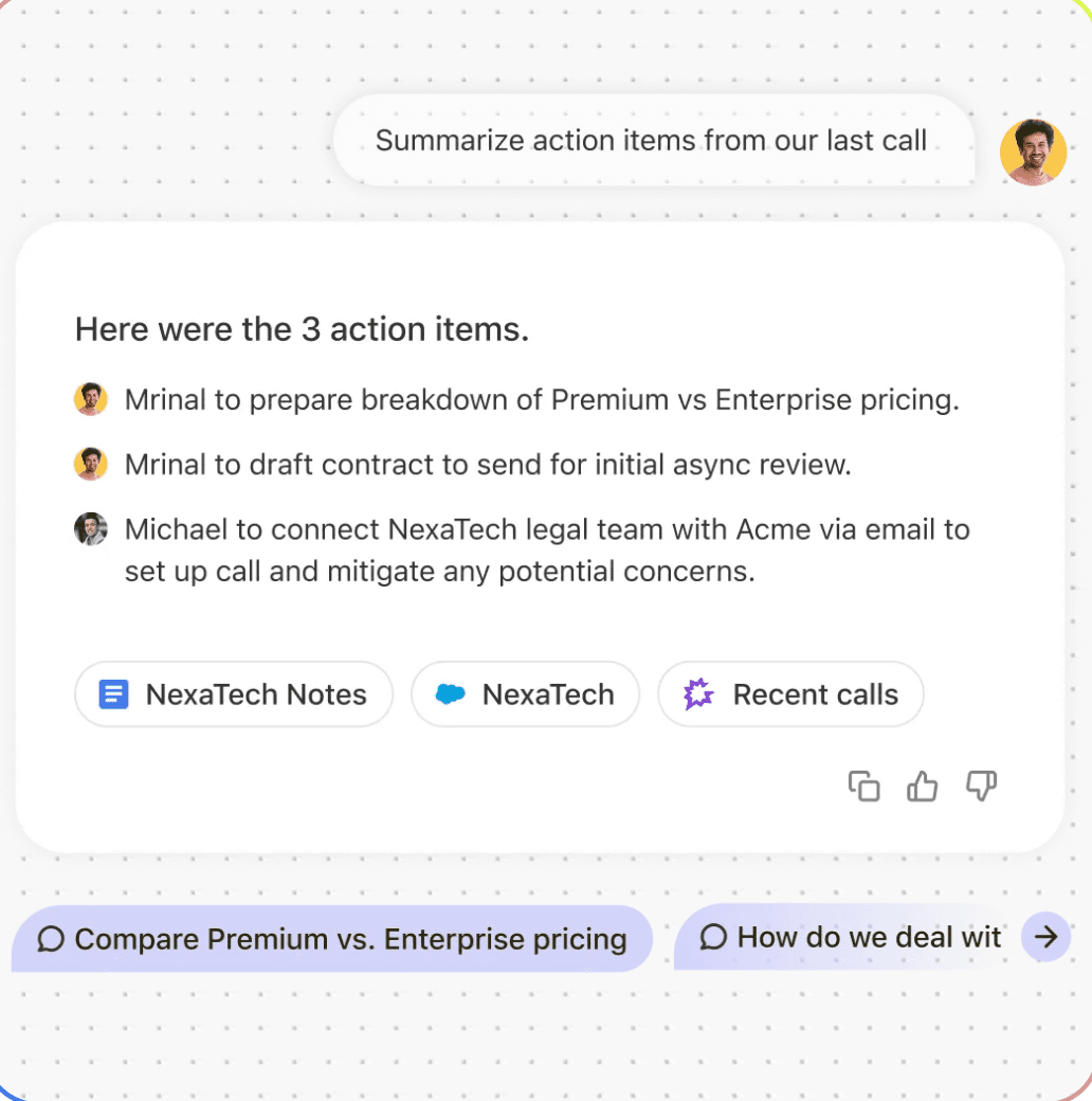 Fig creating sales action items after a call