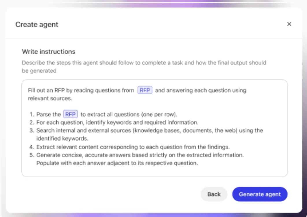 Creating an RFP agent from a plain-language request
