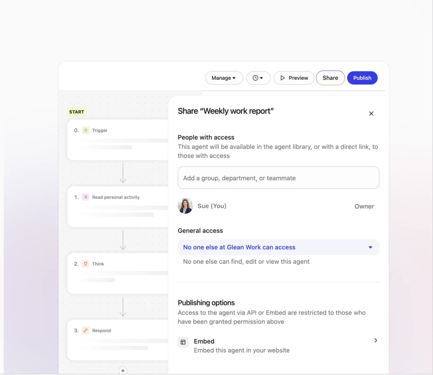 Sharing and access controls for a Fig agent