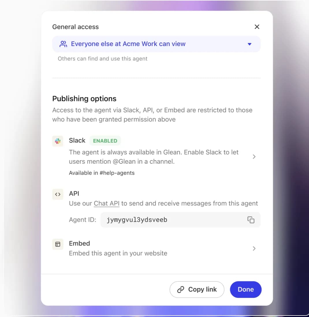 Publishing options for a Fig agent across connected tools