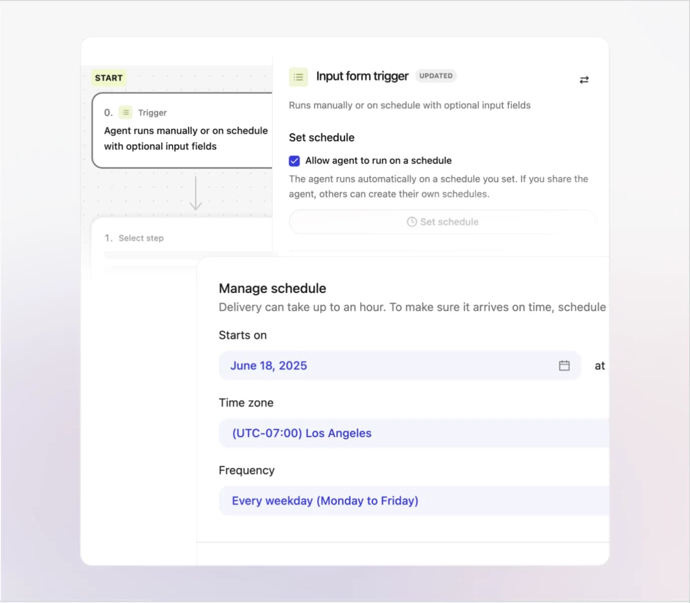 A scheduled input trigger for a Fig agent