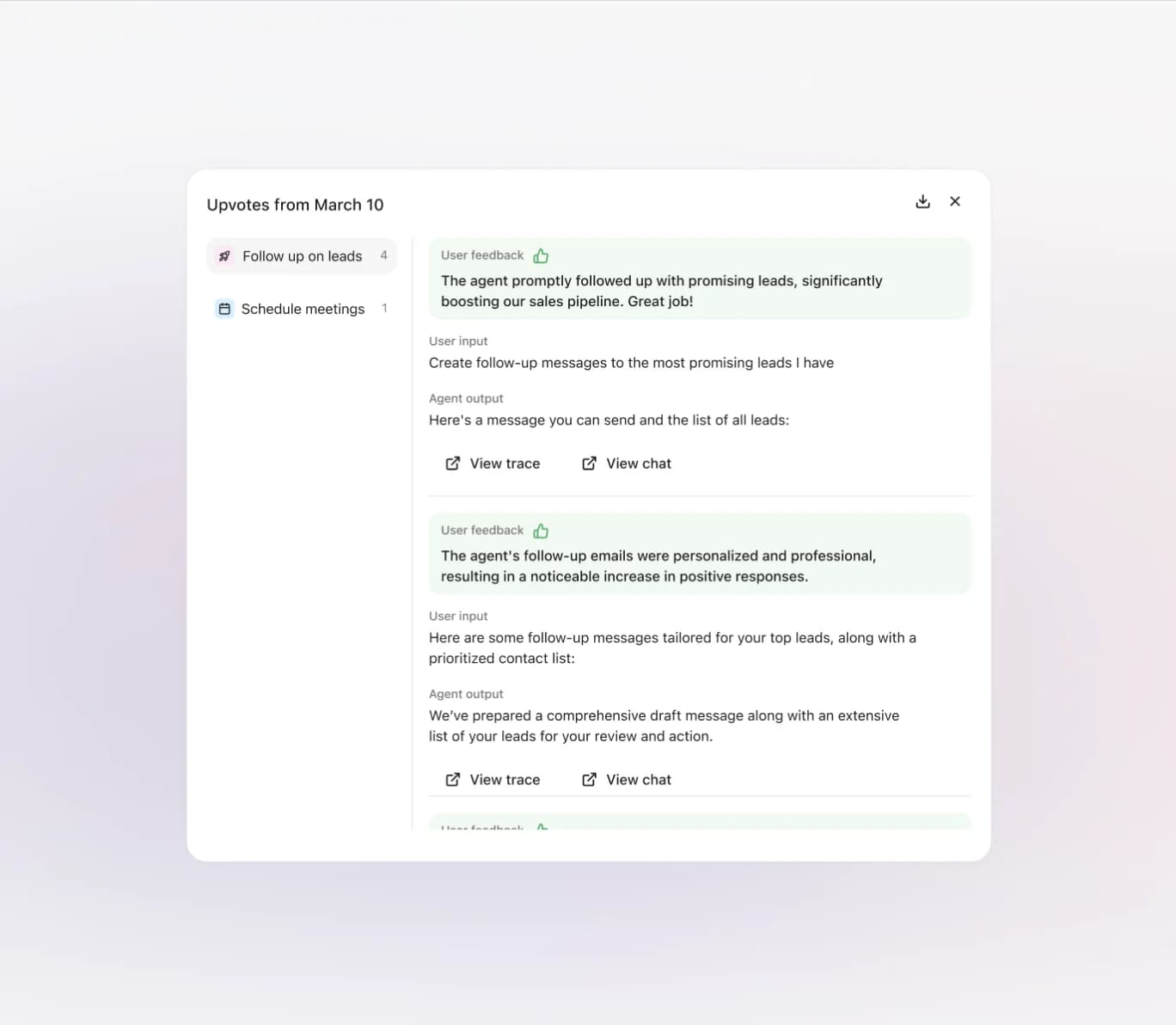 Agent feedback and performance signals in Fig