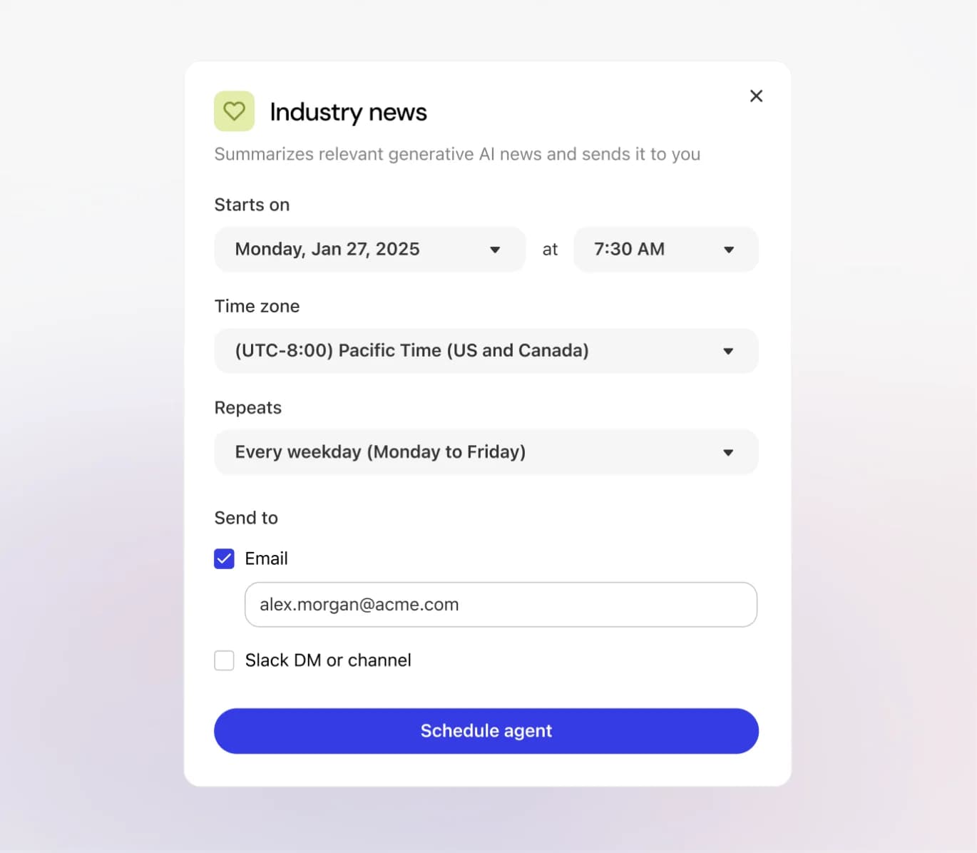 Scheduling and triggering an enterprise agent workflow