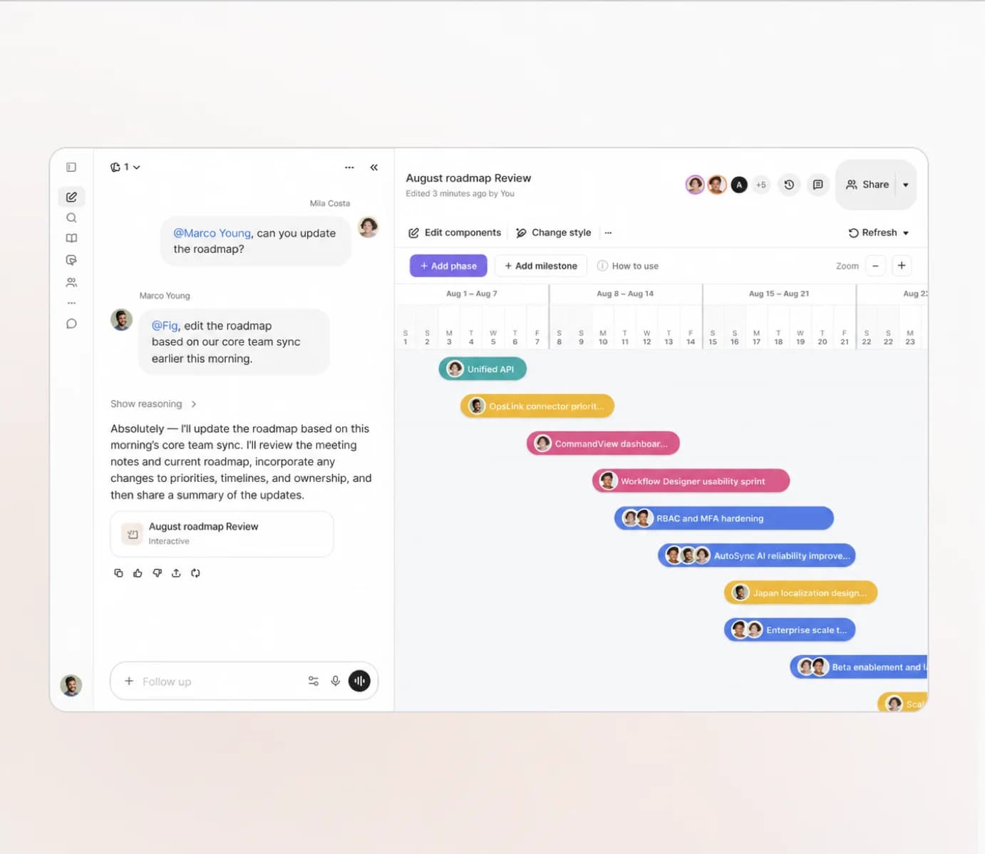 A team collaborating with Fig on an interactive roadmap