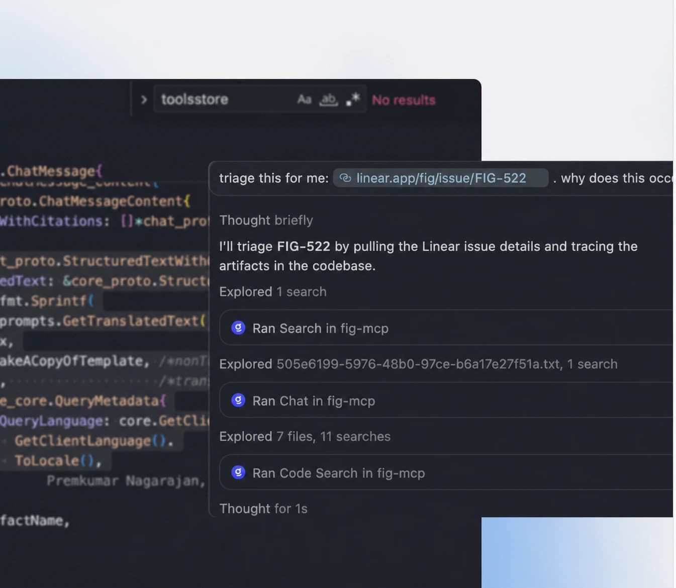 Fig MCP retrieving issue and code context inside a developer workflow