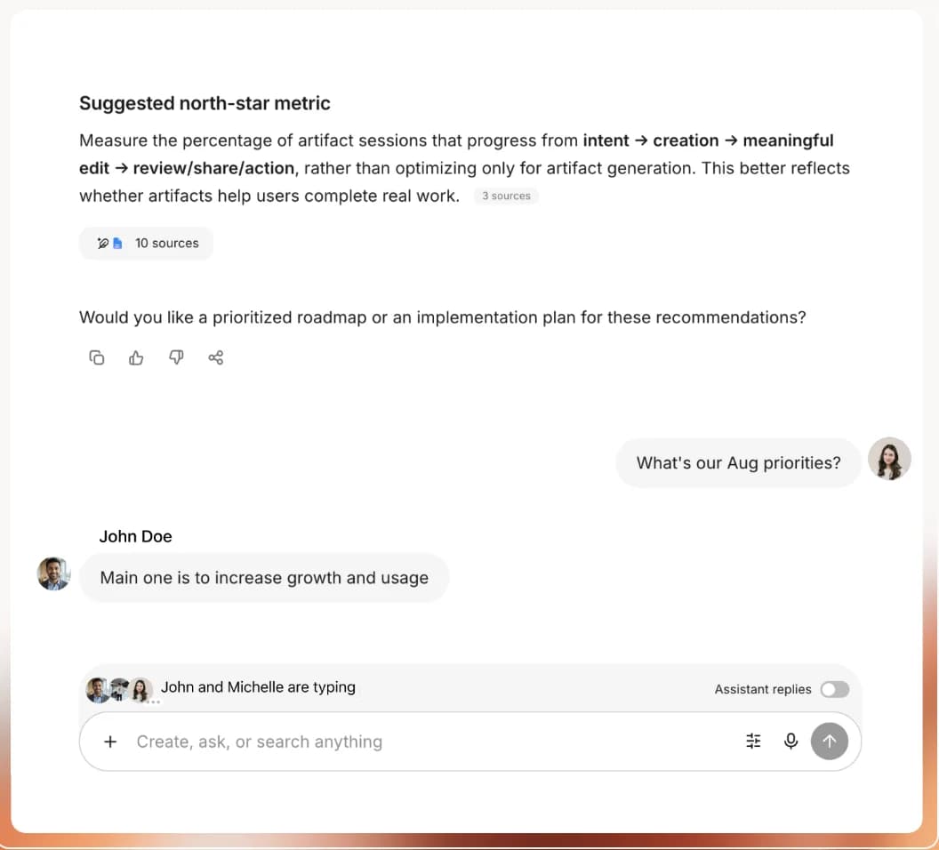 Multiple teammates contributing to a shared Fig chat