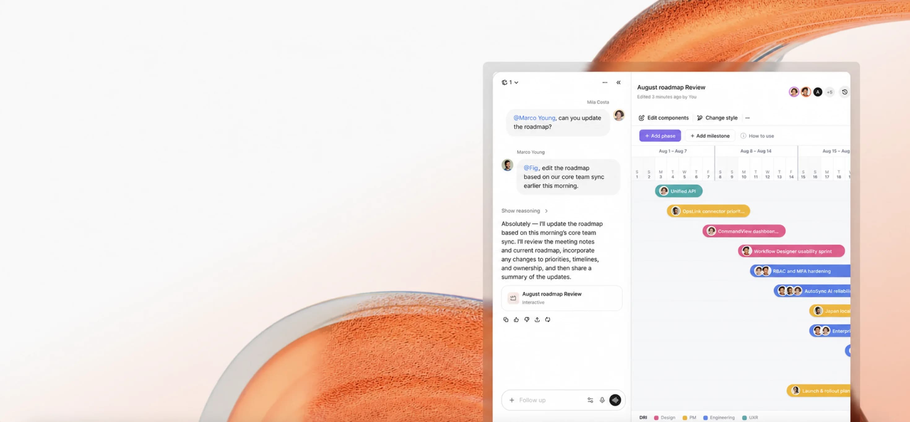 A collaborative roadmap built in a shared Fig conversation