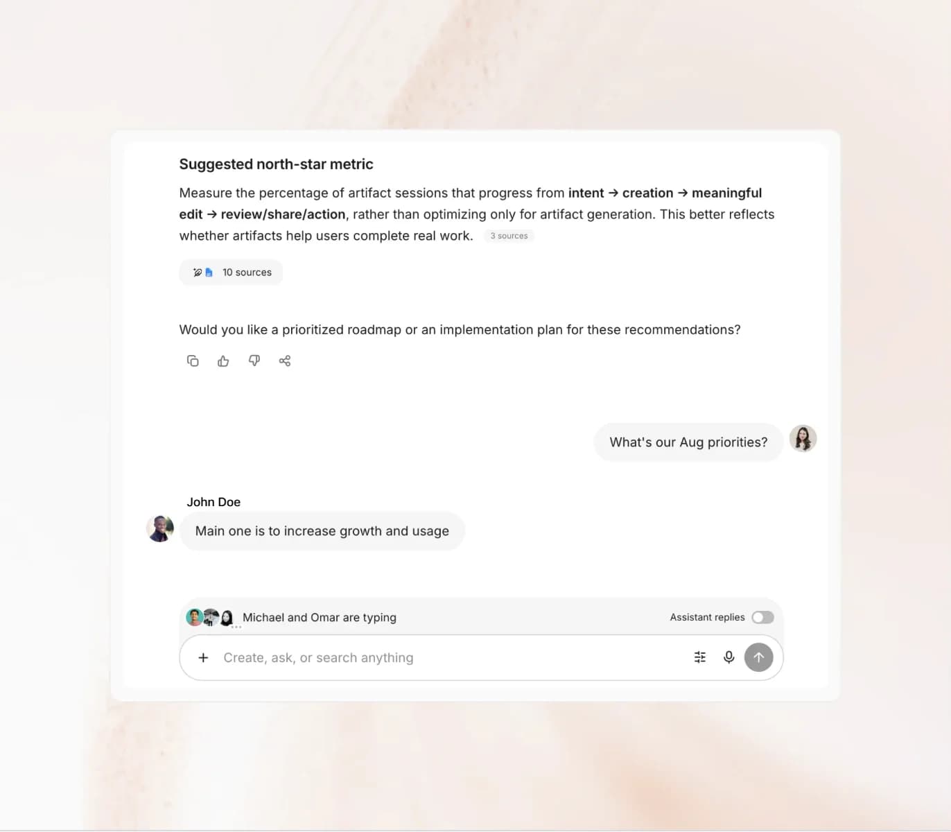 Teammates collaborating in a shared Fig chat