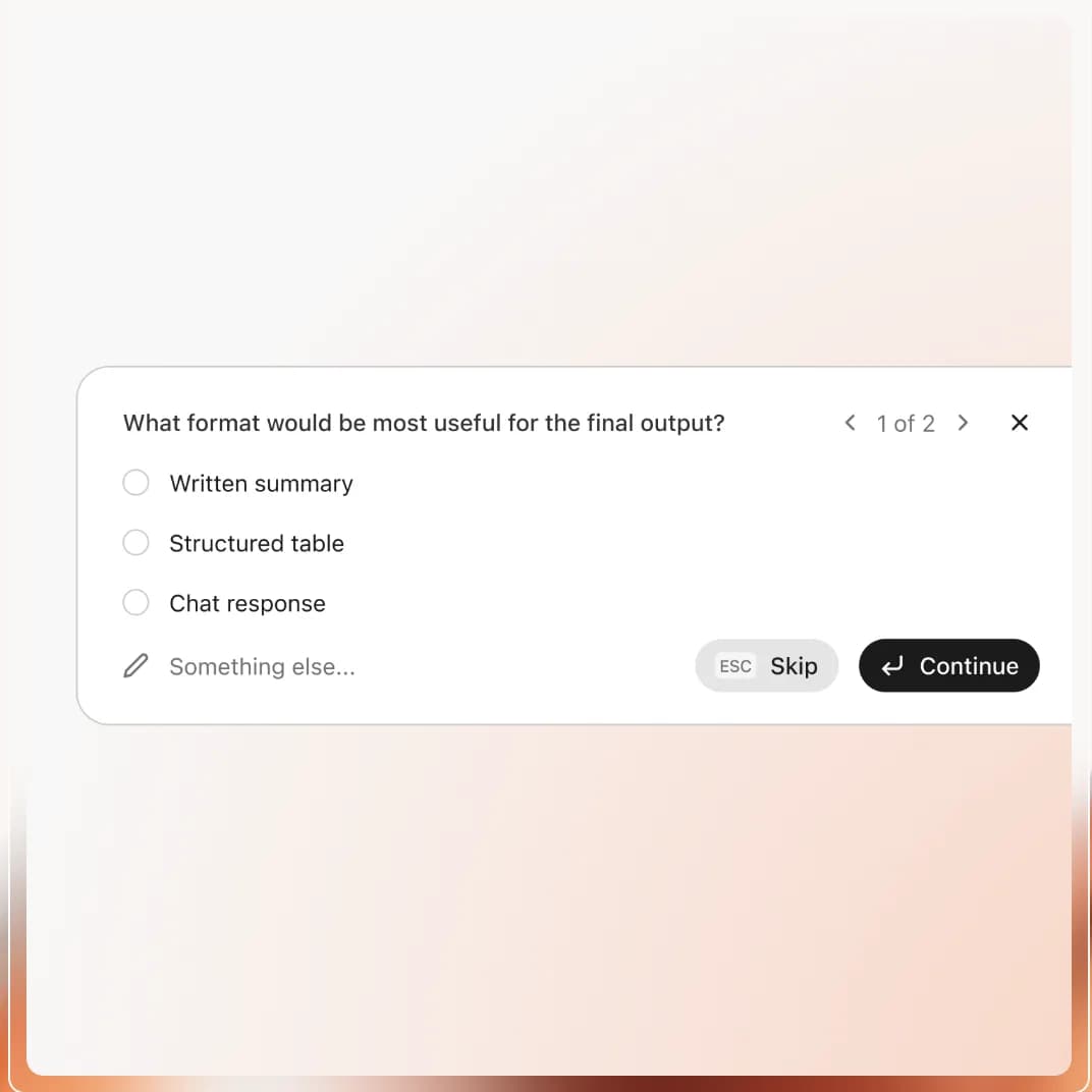 Fig asking for the output format needed for a research request